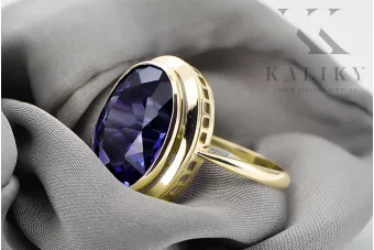 Oro amarillo de 14 quilates Zafiro Anillo Estilo vintage vrc285y